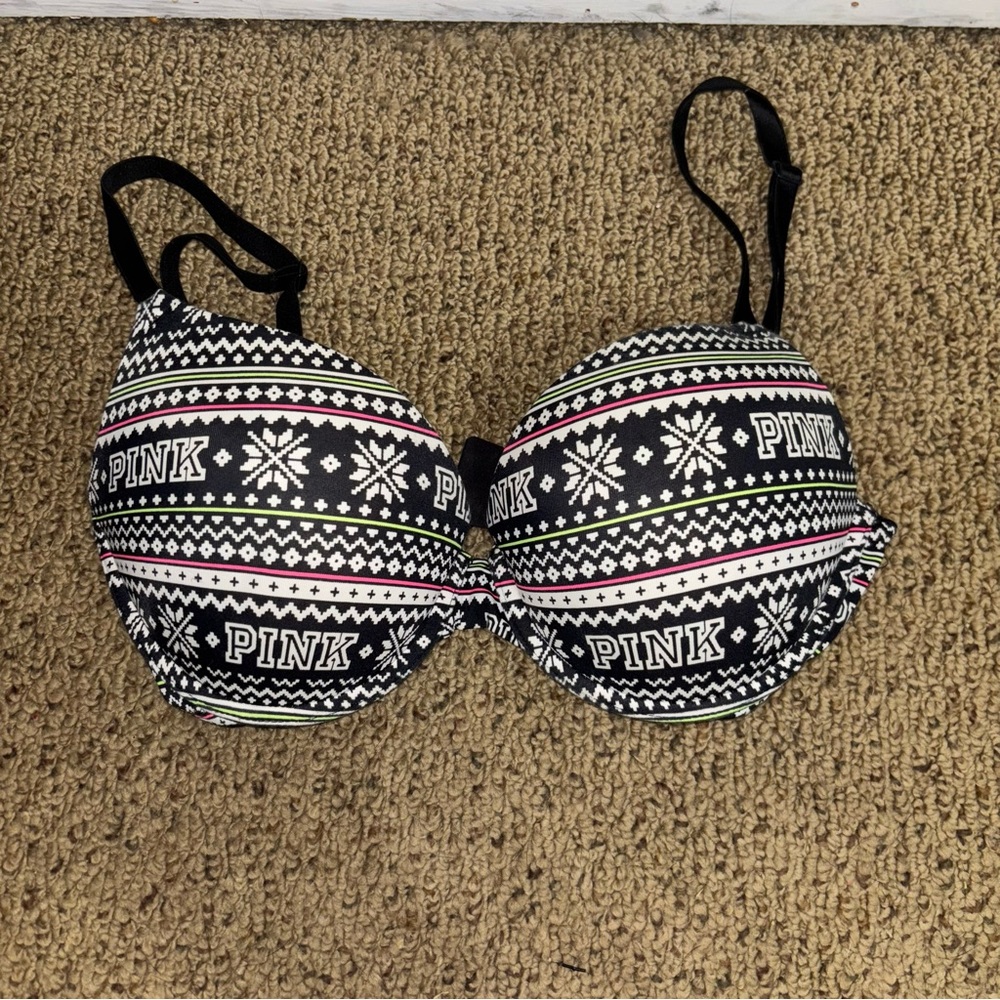 Pink Brand Black and White Patterned Bra